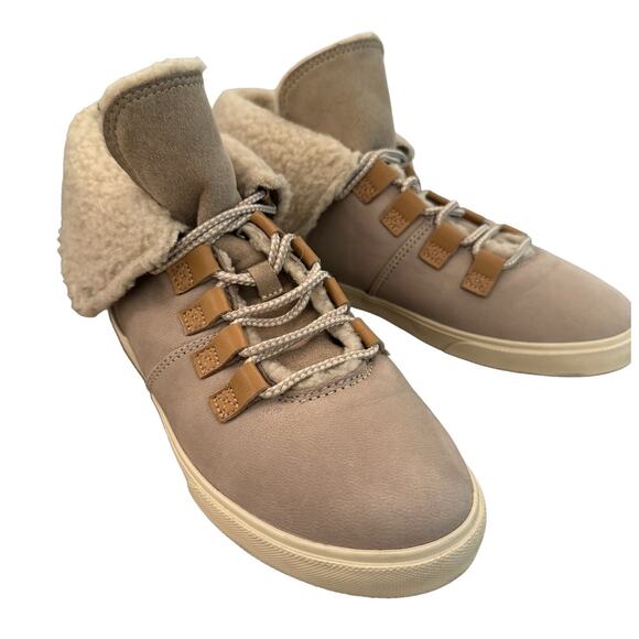 Timberland Gray Suede Dausette Cream Fleece Fold Down Boots Booties 6 cabincore - Picture 5 of 14